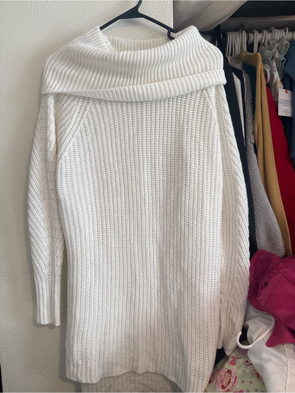 Cozy White Off-the-Shoulder Knit Sweater Dress
